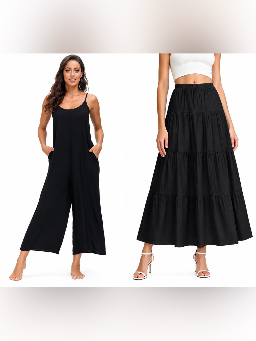 😍TWO PIECE BUNDLE😍 Wide-Leg Cropped Jumpsuit + Tiered Maxi Skirt